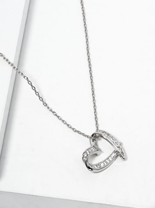 White Gold Dipped CZ Pave Heart Pendant Delicate Necklace