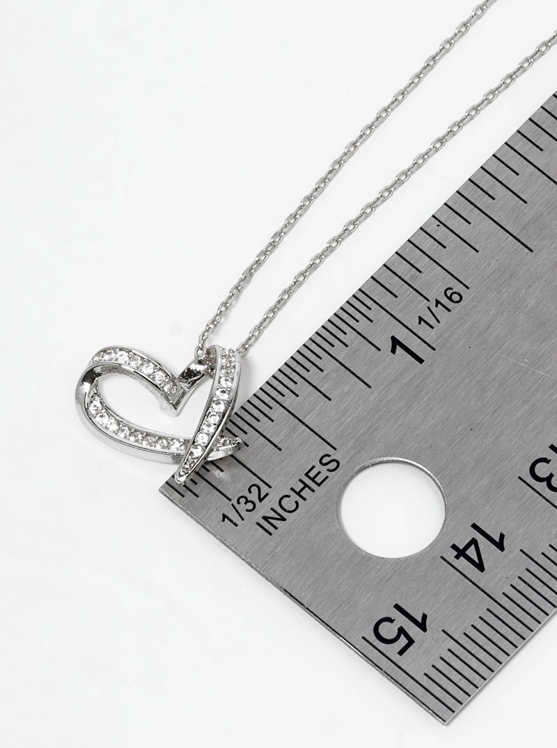 White Gold Dipped CZ Pave Heart Pendant Delicate Necklace
