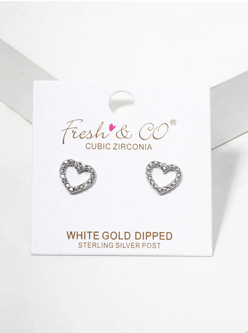 18k Gold Dipped CZ Pave Heart Post Stud Earrings