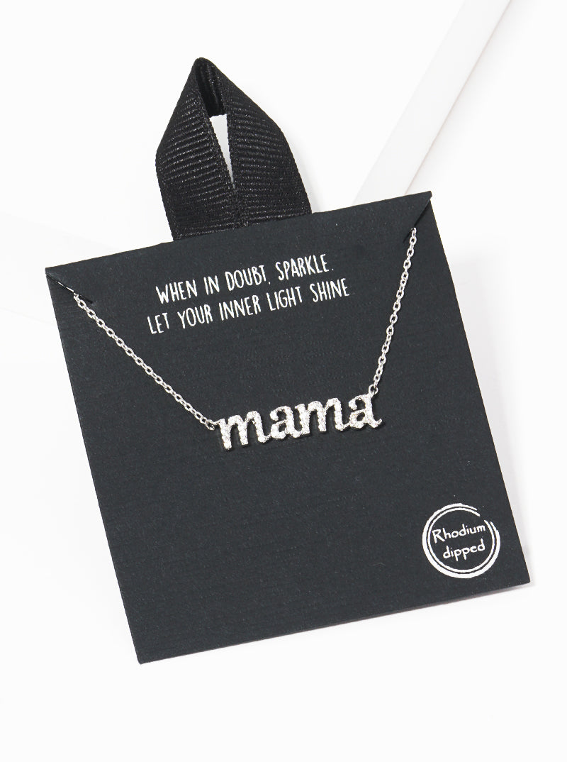 White Gold Dipped CZ Pave Mama Pendant Necklace