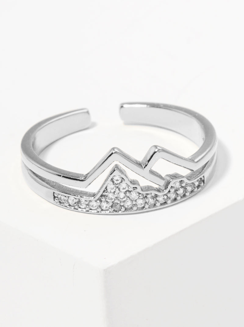 White Gold Dipped CZ Pave Mountain Shape Adjustable Ring