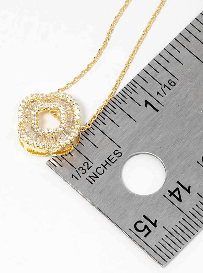White Gold Dipped CZ Pave Quatrefoil Pendant Necklace