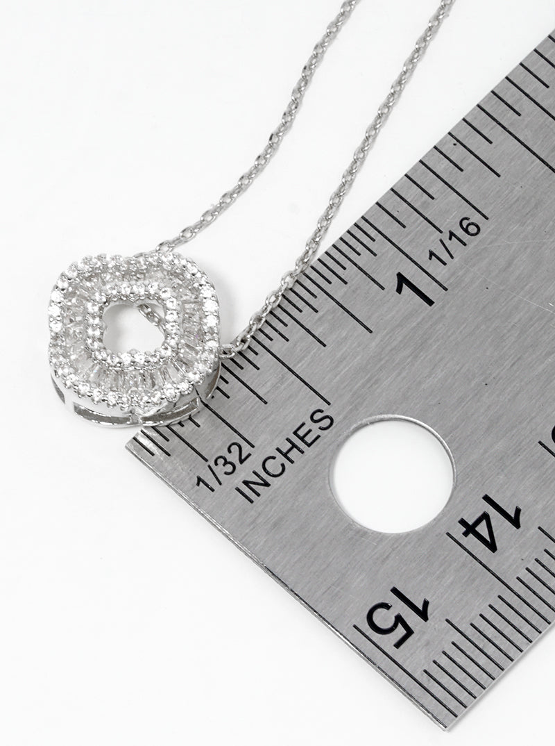 White Gold Dipped CZ Pave Quatrefoil Pendant Necklace