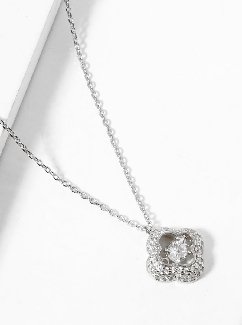 18k Gold Dipped CZ Pave Double Quatrefoil Pendant Necklace