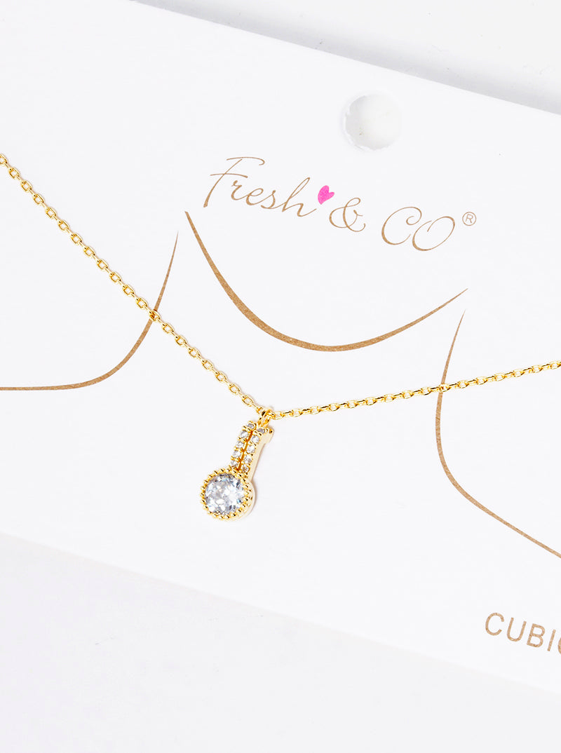 White Gold Dipped CZ Pave Round Pendant Delicate Necklace