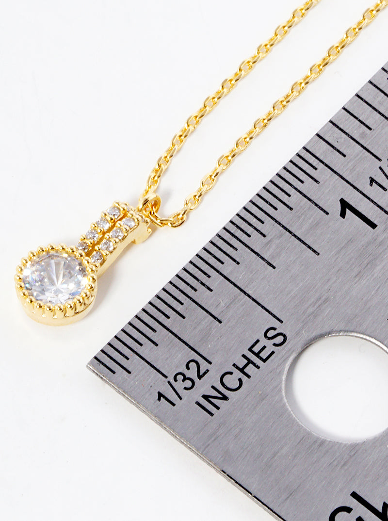 White Gold Dipped CZ Pave Round Pendant Delicate Necklace