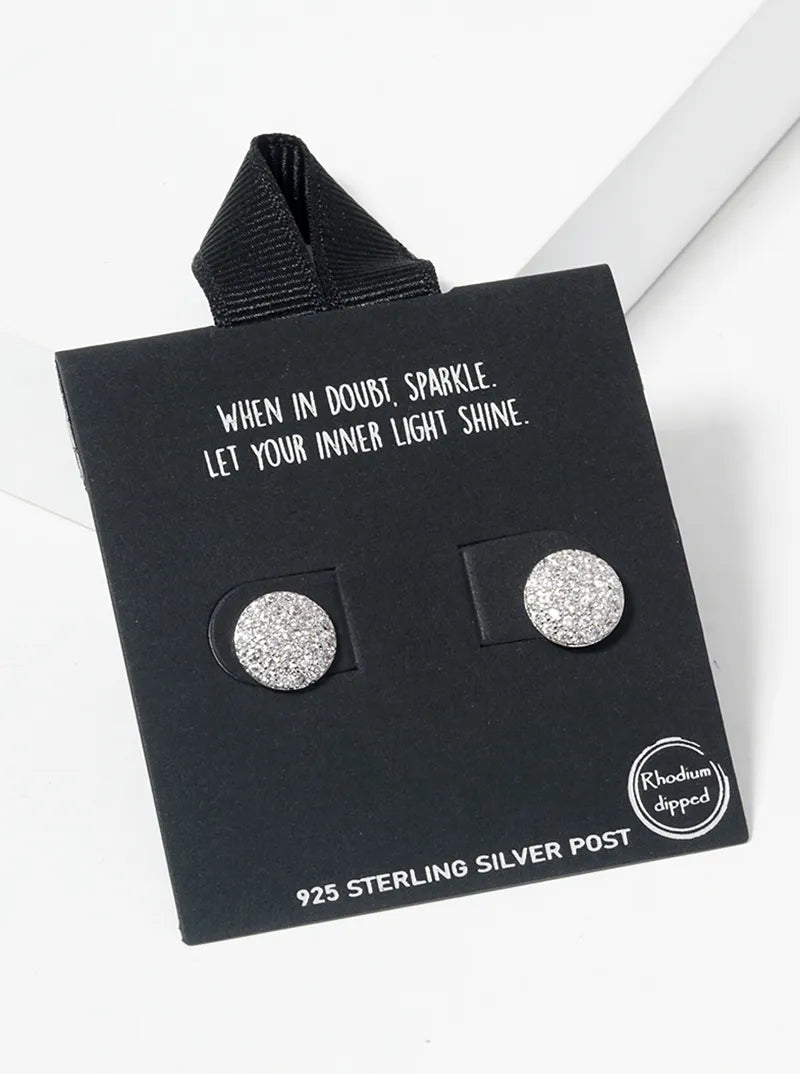 White Gold Dipped CZ Pave Round Post Stud Earrings