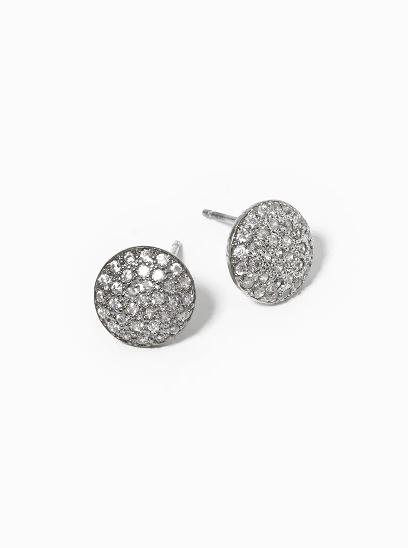 White Gold Dipped CZ Pave Round Post Stud Earrings