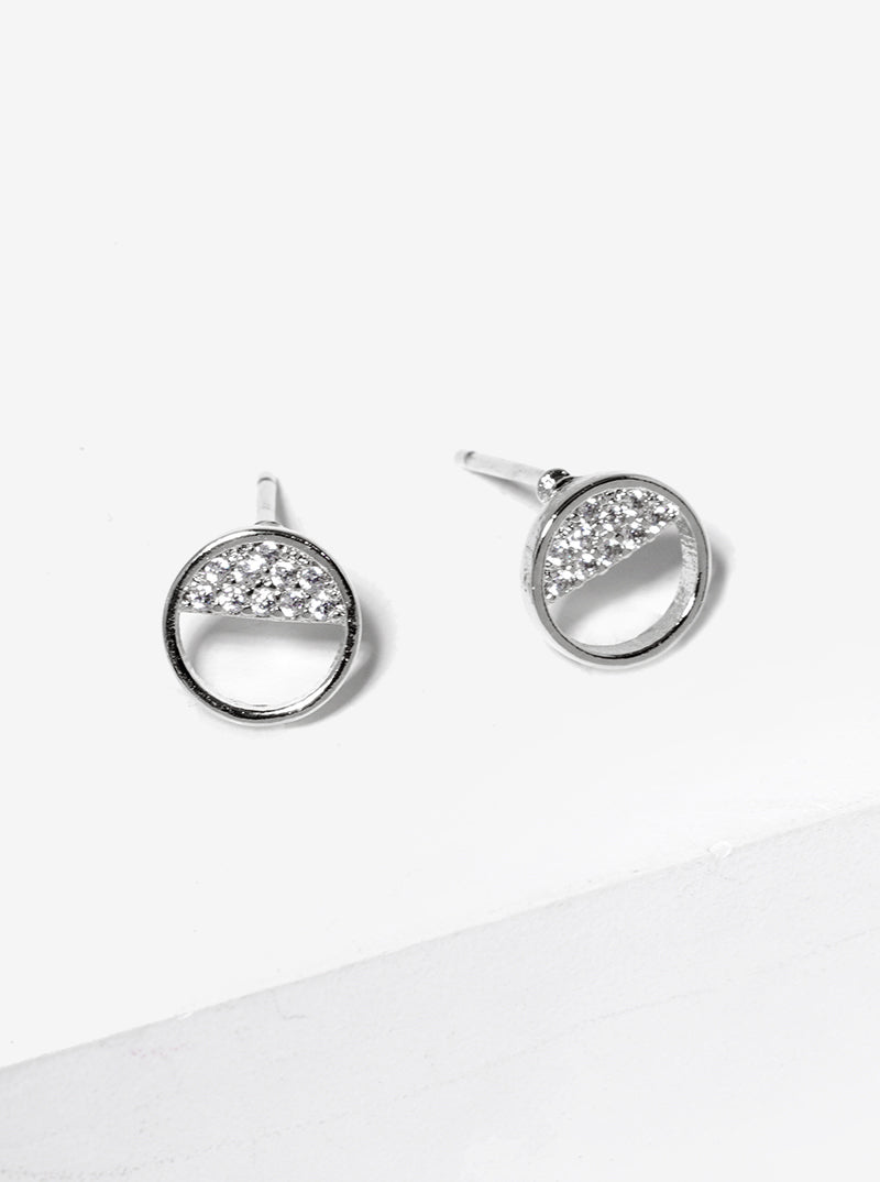 White Gold Dipped CZ Pave Round Post Stud Earrings