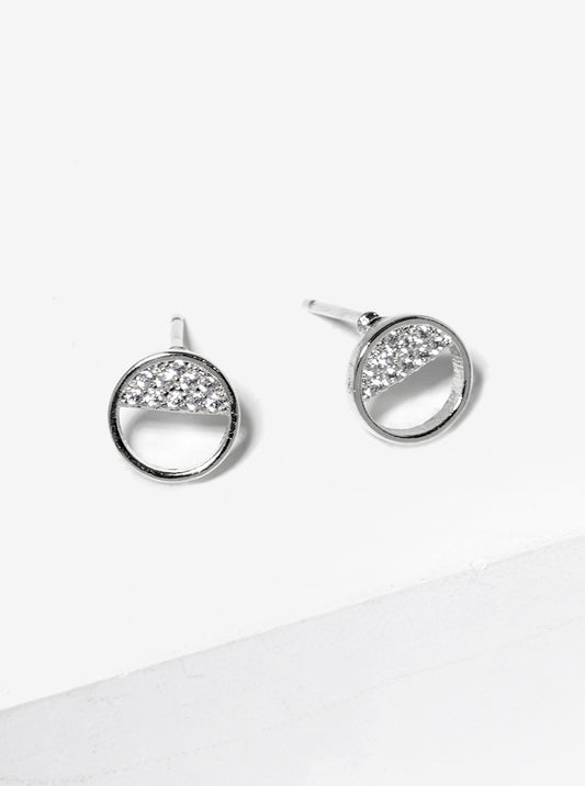 White Gold Dipped CZ Pave Round Post Stud Earrings