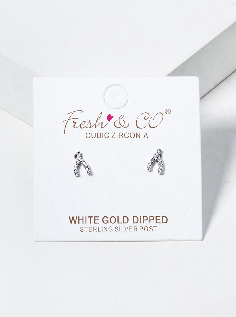 18K Gold Dipped CZ Pave Heart Post Stud Earrings