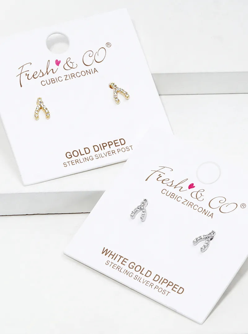 18K Gold Dipped CZ Pave Heart Post Stud Earrings