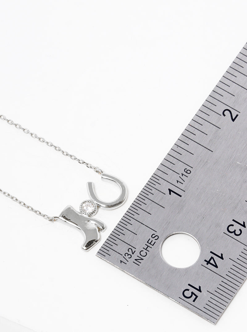 White Gold Dipped CZ Stone Boot And Horseshoe Pendant Necklace