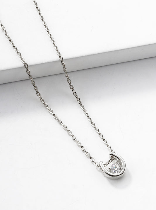 White Gold Dipped CZ Stone Horseshoe Pendant Dainty Necklace