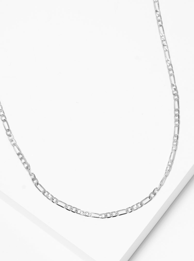 White Gold Dipped Figaro Chain Necklace