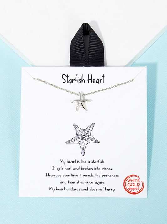 White Gold Dipped Sea Life Themed Starfish Pendant Necklace