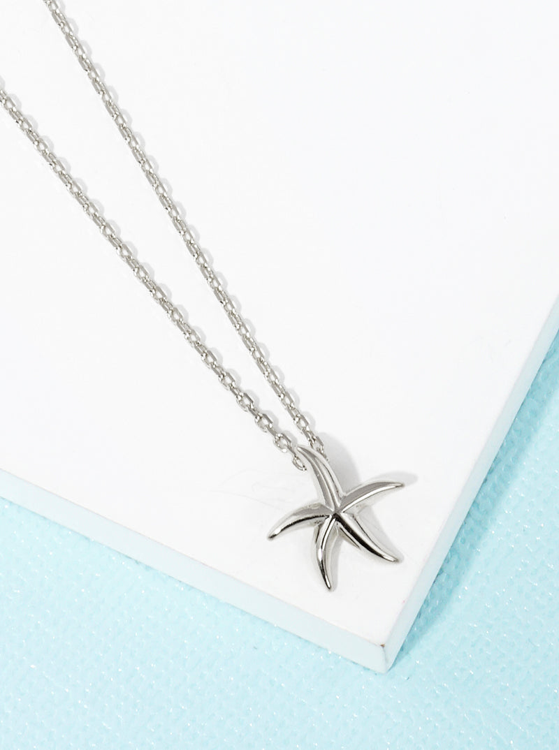 White Gold Dipped Sea Life Themed Starfish Pendant Necklace