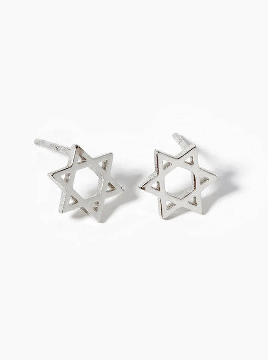 White Gold Dipped Star Of David Post Stud Earrings
