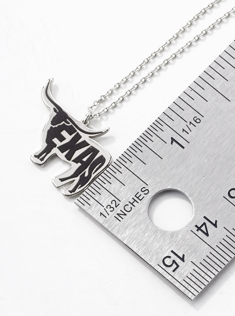 White Gold Dipped Texas Longhorn Pendant Necklace