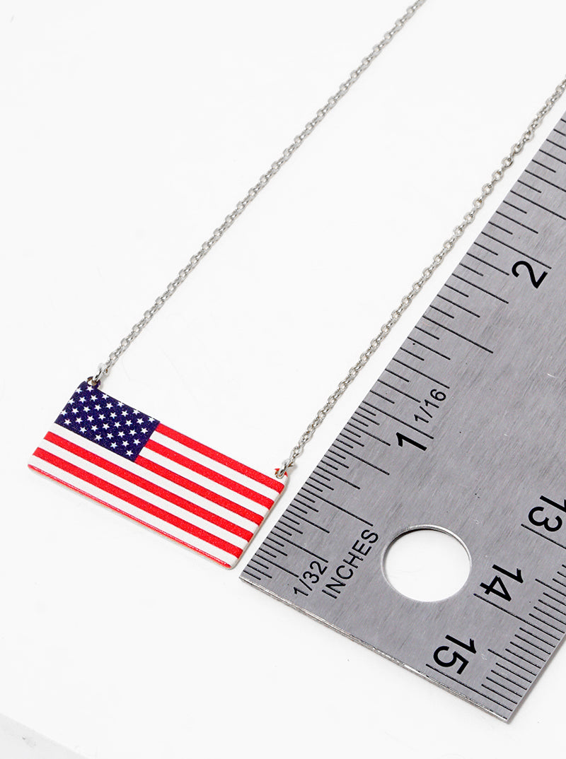 White Gold Dipped US Flag Printed Pendant Necklace