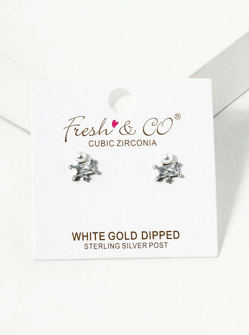 18k Gold Dipped CZ Pearl Cluster Post Stud Earrings
