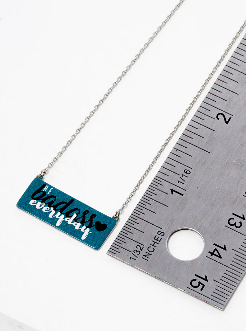 White Gold Dipped Be Badass Everyday Printed Pendant Necklace