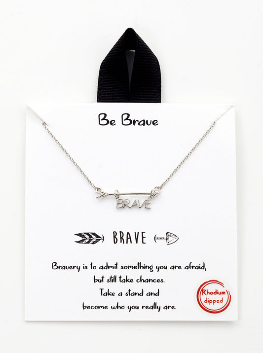 White Gold Dipped Be Brave Hanging Arrow Pendant Necklace