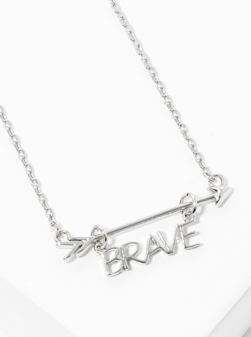 White Gold Dipped Be Brave Hanging Arrow Pendant Necklace