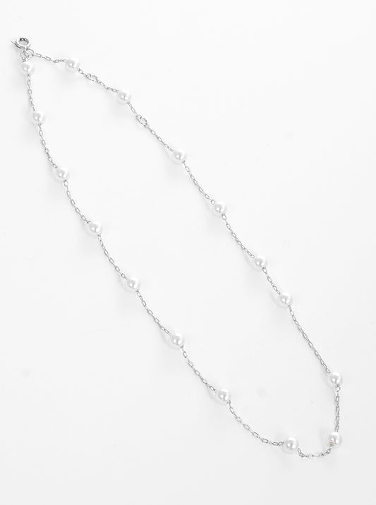 White Gold Dipped Chain With Faux Pearl By Yard Necklace