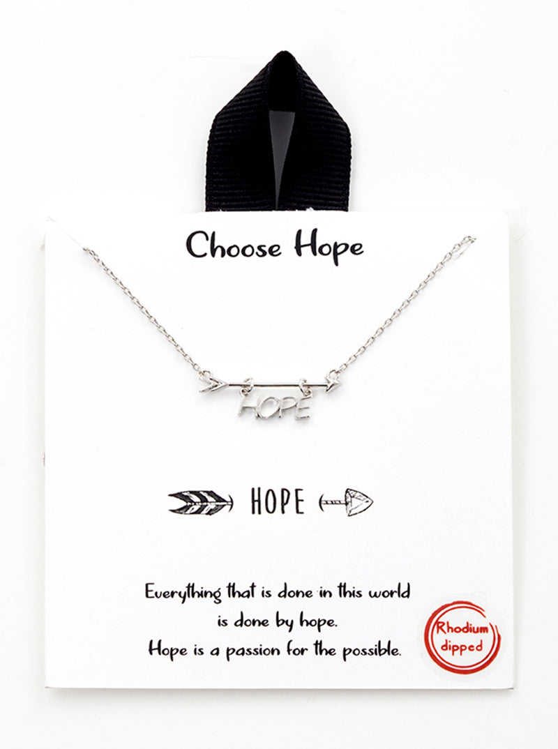 White Gold Dipped Choose Hope Hanging Arrow Pendant Necklace