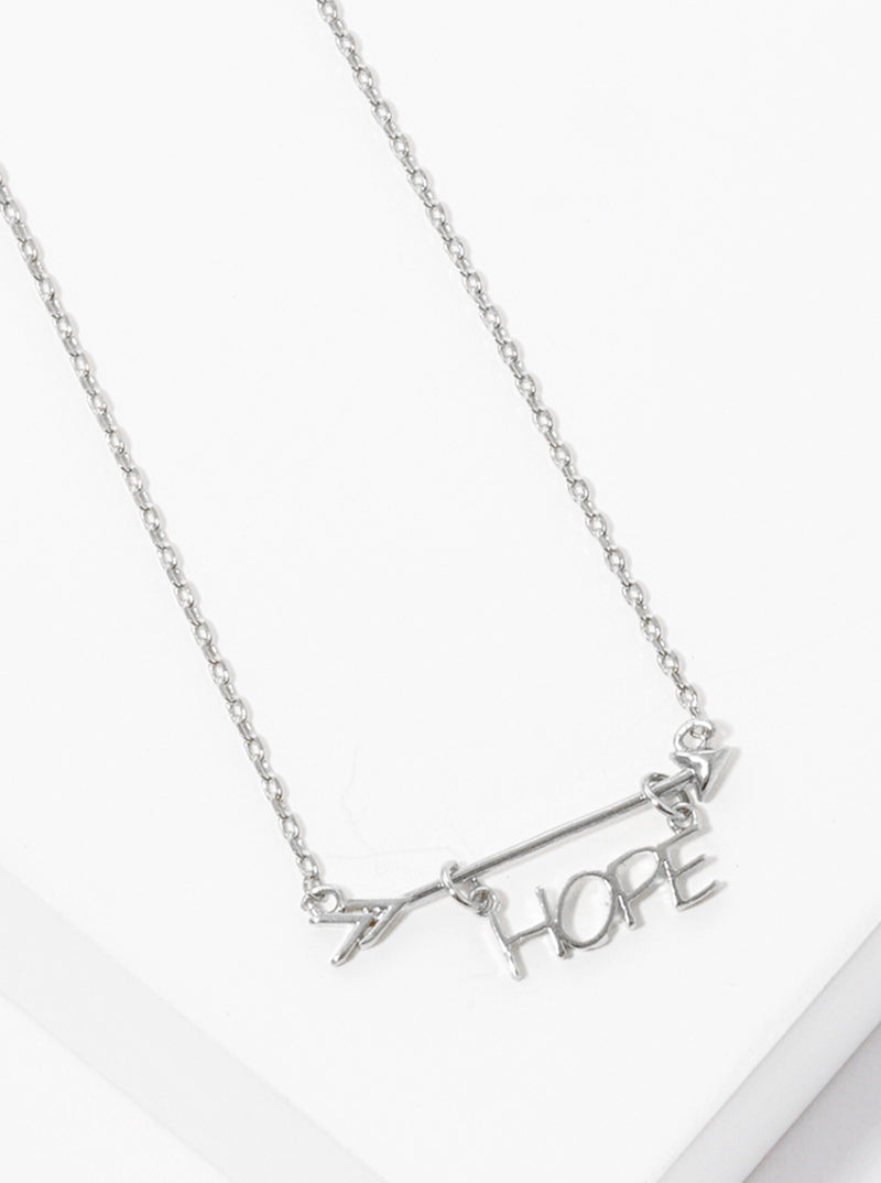 White Gold Dipped Choose Hope Hanging Arrow Pendant Necklace