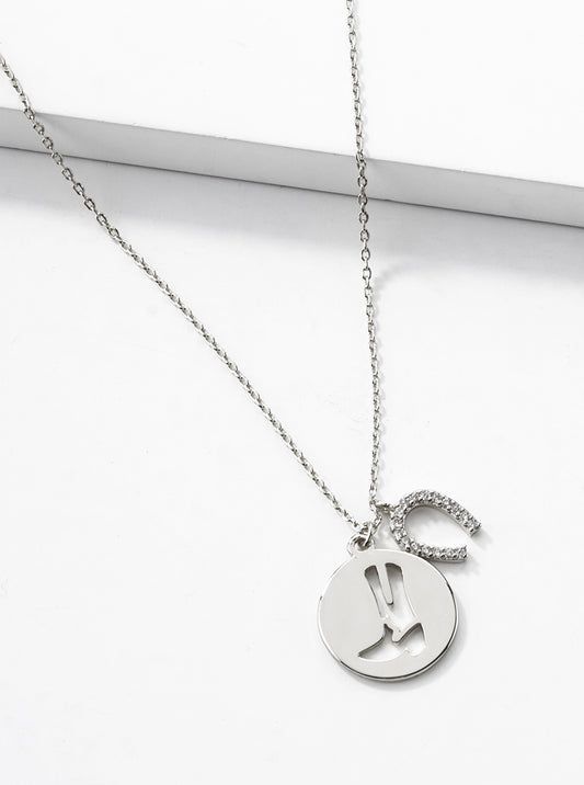 18k Gold Dipped CZ Cowgirl Boot And Star Pendant Necklace