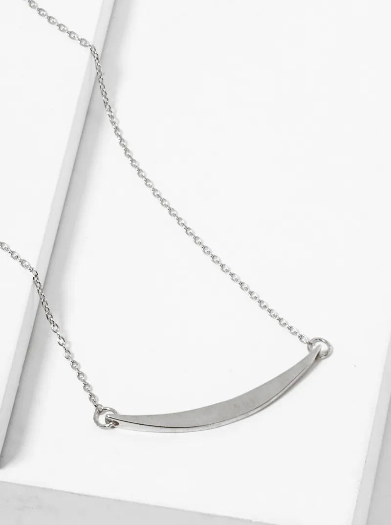 White Gold Dipped Curved Bar Pendant Necklace