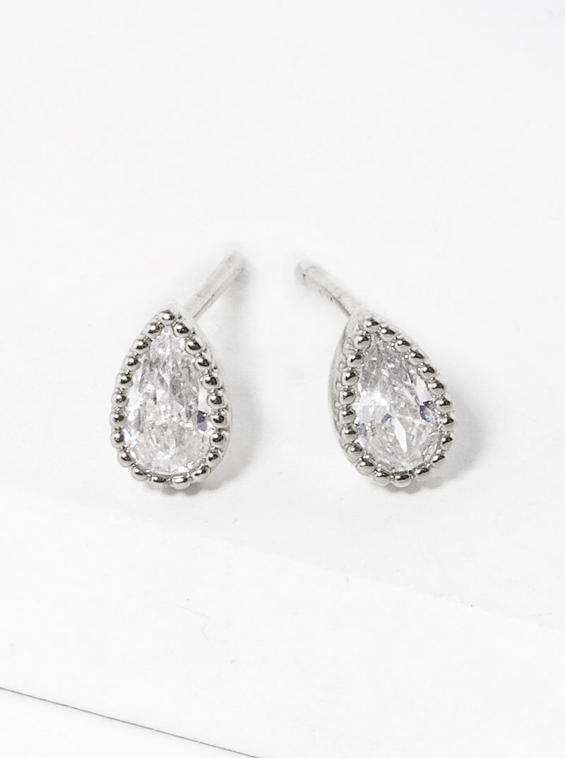 White Gold Dipped Dainty CZ Teardrop Post Stud Earrings