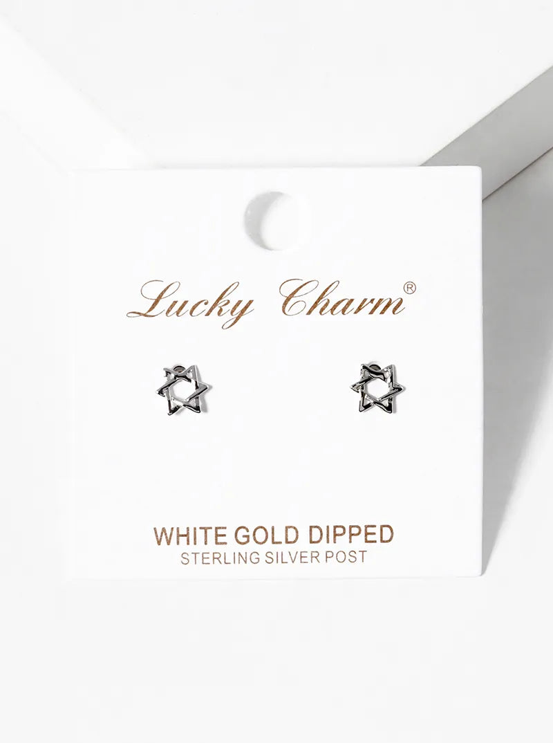 White Gold Dipped Dainty Star Of David Post Stud Earrings