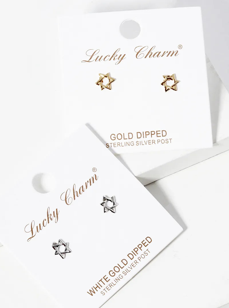 White Gold Dipped Dainty Star Of David Post Stud Earrings