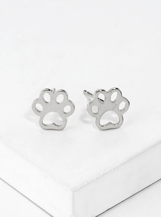 White Gold Dipped Dainty Dog Paw Post Stud Earrings