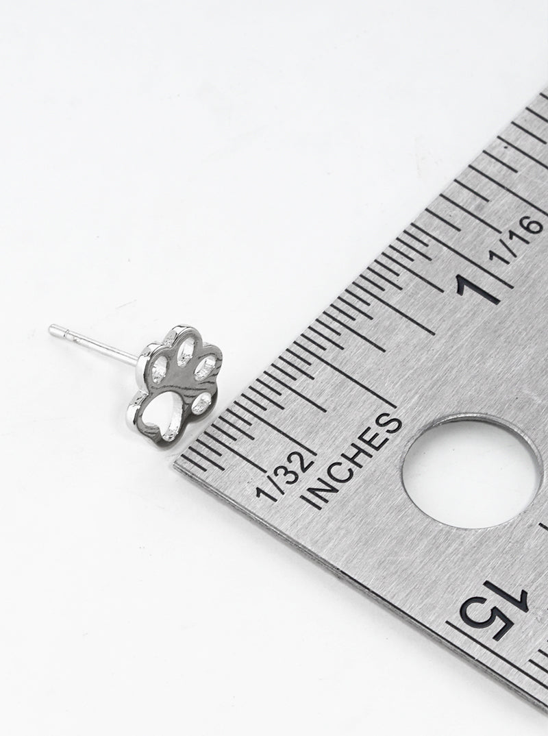 White Gold Dipped Dainty Dog Paw Post Stud Earrings