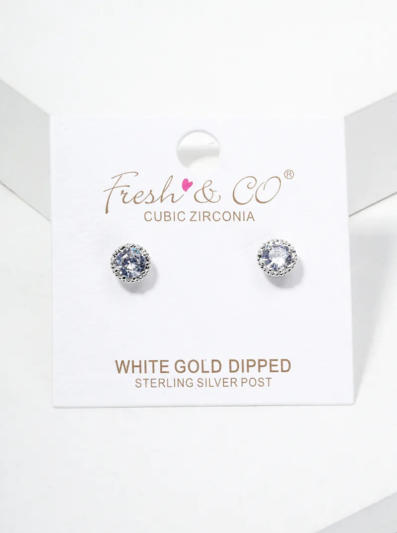 18k Gold Dipped CZ Pearl Curved Leaf Dainty Post Stud Earrings