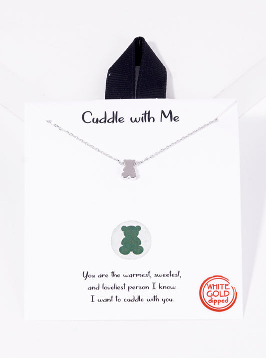 White Gold Dipped Dainty Teddy Bear Pendant Necklace
