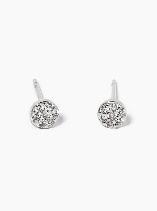 White Gold Dipped Delicate CZ Pave Round Post Stud Earrings