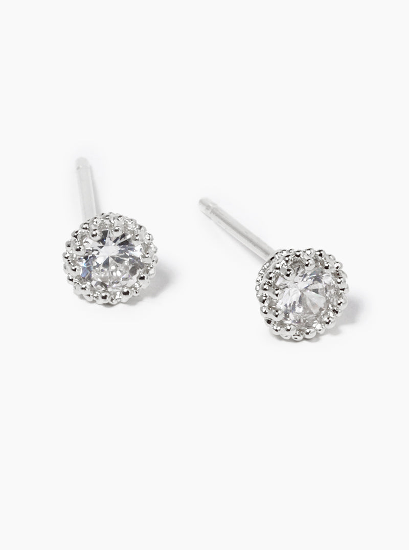 White Gold Dipped Delicate CZ Stone Post Stud Earrings