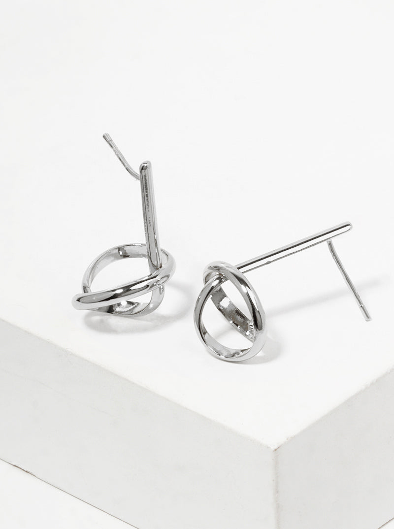 White Gold Dipped Delicate Knot Post Earrings
