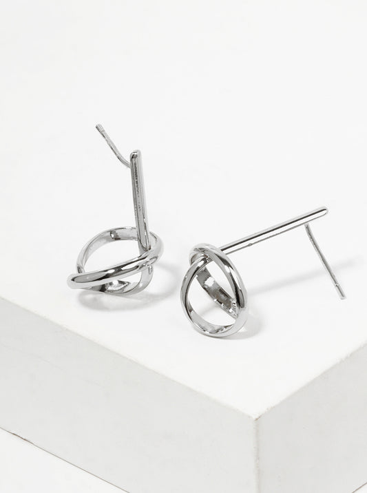 White Gold Dipped Delicate Knot Post Earrings