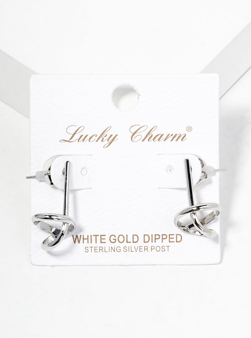 White Gold Dipped Delicate Knot Post Earrings