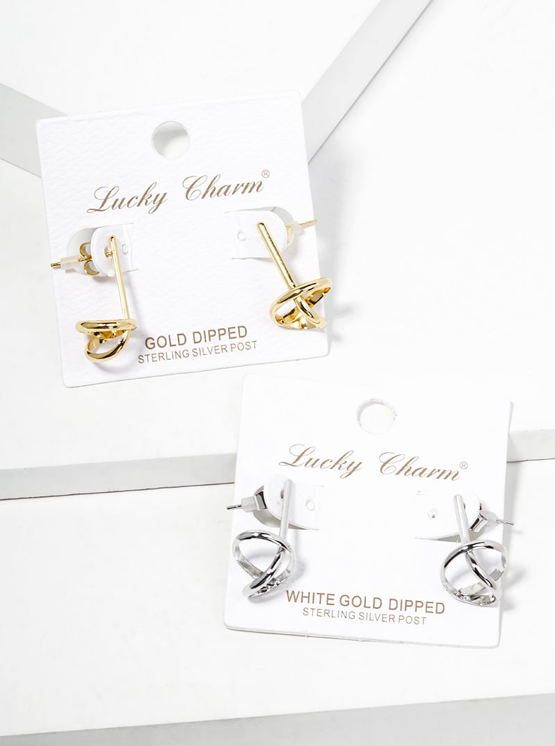 White Gold Dipped Delicate Knot Post Earrings