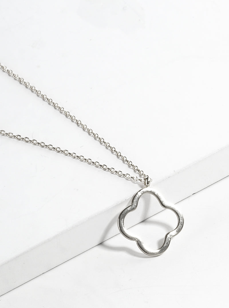 White Gold Dipped Delicate Quatrefoil Pendant Necklace