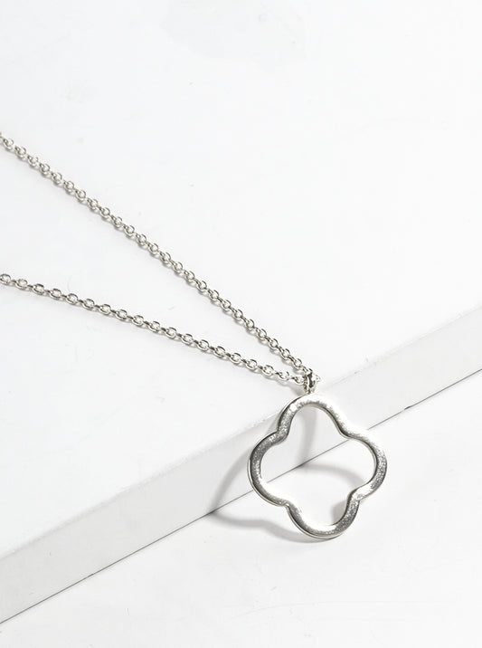 White Gold Dipped Delicate Quatrefoil Pendant Necklace