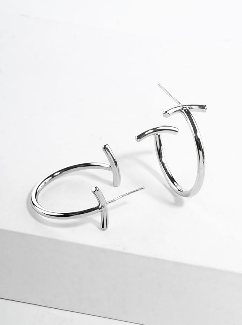 White Gold Dipped Designer Inspired Open Hoop Earrings