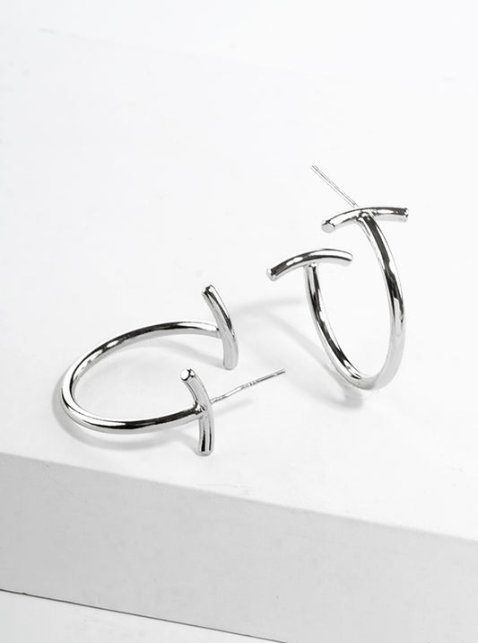 White Gold Dipped Designer Inspired Open Hoop Earrings